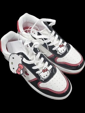 Hello Kitty White, Black & Pink Girls' Sneakers with Character Accents